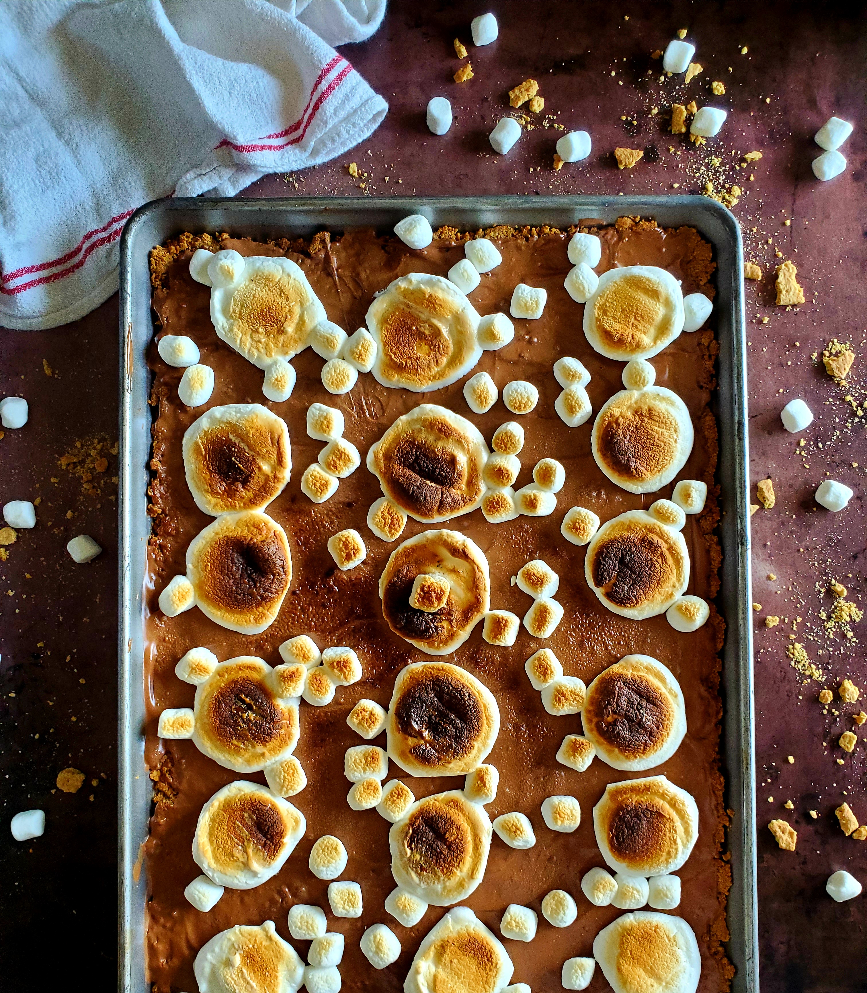 Sheet Pan S'mores with replica surfaces sheet pan background